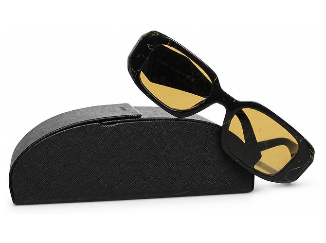 Prada, occhiali da sole SPR 17W-F con stampa marmo Nero Giallo - vista 3