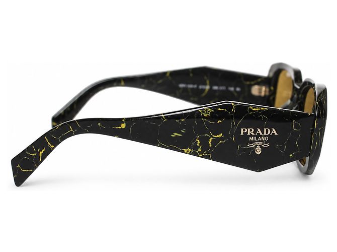 Prada, occhiali da sole SPR 17W-F con stampa marmo Nero Giallo - vista 6