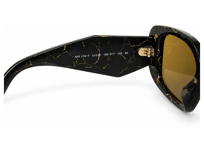 Prada, occhiali da sole SPR 17W-F con stampa marmo Nero Giallo - vista 7