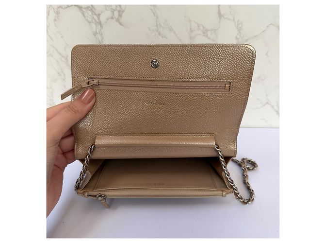 Chanel Wallet on Chain Caviar Pelle Beige - vista 16