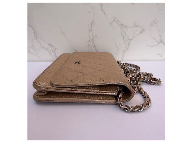 Chanel Wallet on Chain Caviar Pelle Beige - vista 8