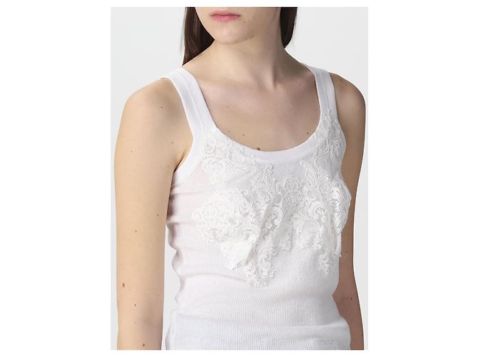 Ermanno Scervino White Cotton Lace Tank Top - view 5