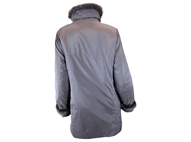 Loro Piana Abrigo Acolchado Marrón con Ribete de Visón Castaño - vista 4