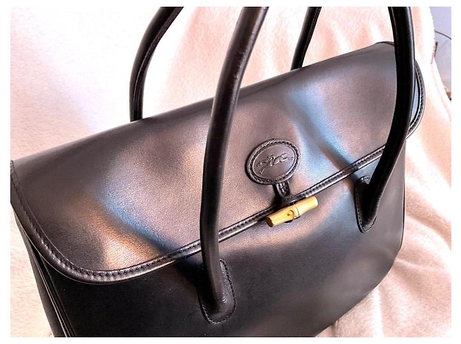 Borsa Longchamp Le Roseau Pelle Nera Nero - vista 8
