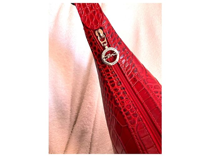 Mala Longchamp Le Roseau em couro vermelho efeito croco - vista 10
