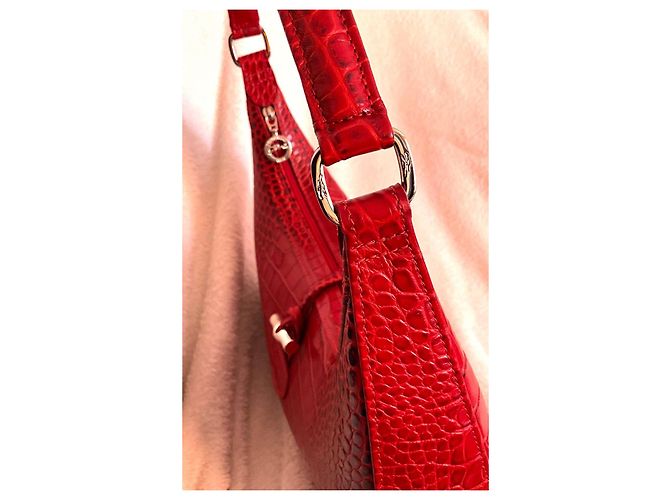Mala Longchamp Le Roseau em couro vermelho efeito croco - vista 11