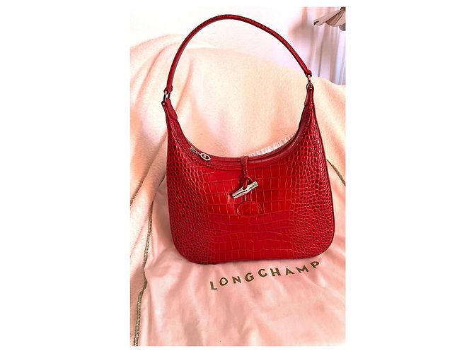 Mala Longchamp Le Roseau em couro vermelho efeito croco - vista 2