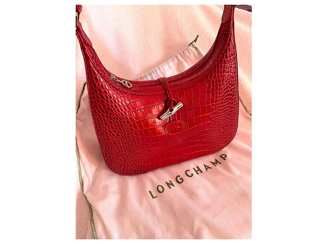 Mala Longchamp Le Roseau em couro vermelho efeito croco - vista 3