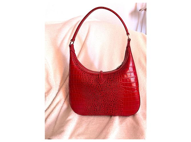 Mala Longchamp Le Roseau em couro vermelho efeito croco - vista 4