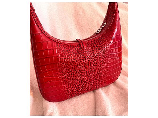 Mala Longchamp Le Roseau em couro vermelho efeito croco - vista 5