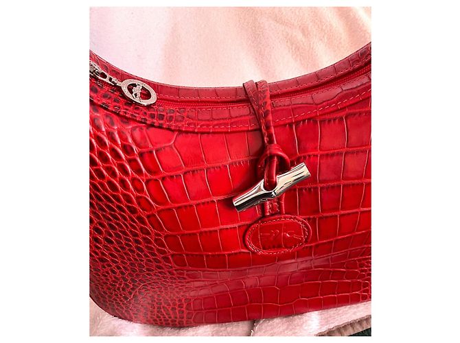 Mala Longchamp Le Roseau em couro vermelho efeito croco - vista 7