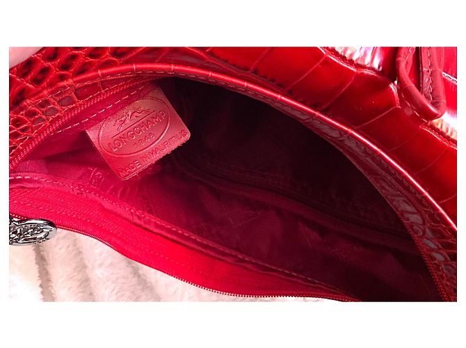 Mala Longchamp Le Roseau em couro vermelho efeito croco - vista 8