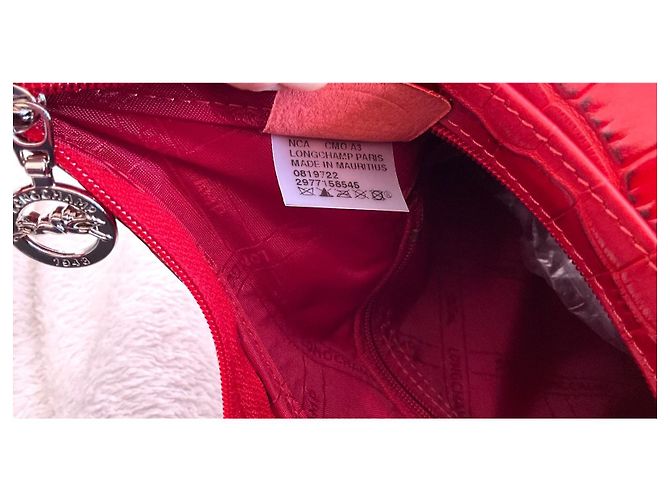 Mala Longchamp Le Roseau em couro vermelho efeito croco - vista 9