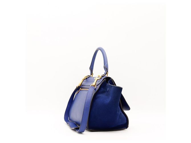 Céline Borsa Celine "Big Bag" con manico in pelle blu e camoscio - vista 4