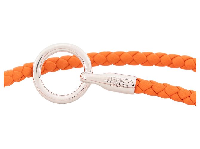 HERMÈS - Bracciale Glénan double tour Hermès in pelle arancione (T3) - vista 4