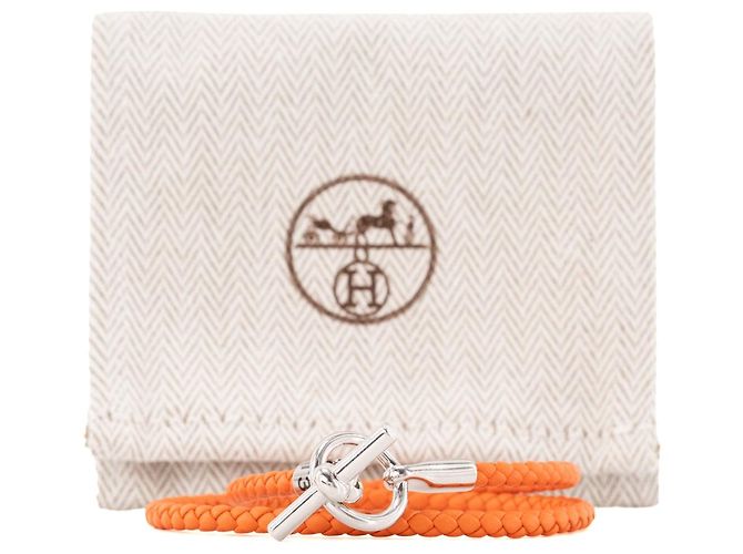 HERMÈS - Bracciale Glénan double tour Hermès in pelle arancione (T3) - vista 5