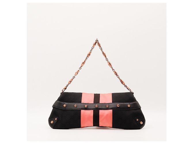 Borsa a tracolla Gucci in tela monogram e seta a righe Nero Rosa - vista 3