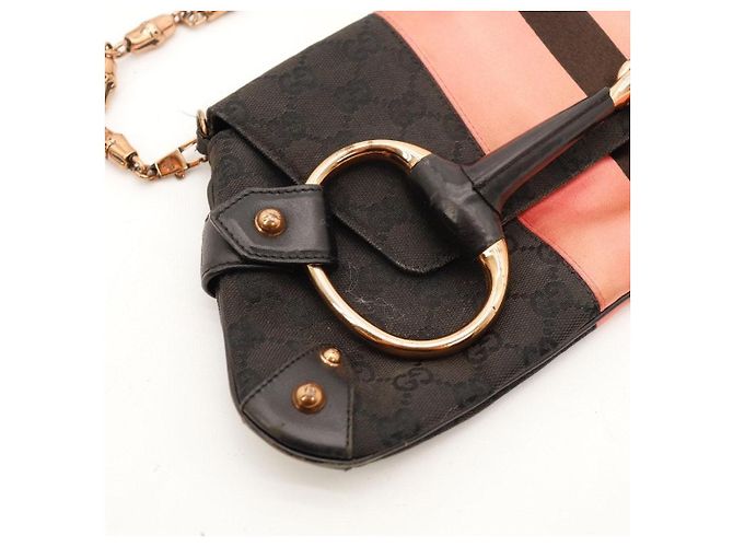 Borsa a tracolla Gucci in tela monogram e seta a righe Nero Rosa - vista 6