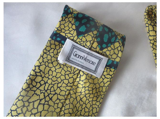 Gravata de seda Gianni Versace Amarelo Turquesa Azul escuro - vista 5