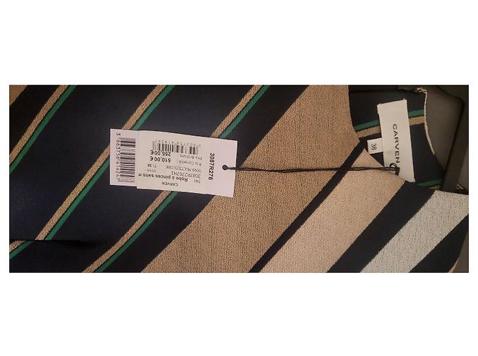 Carven Mehrfarbig gestreiftes Kleid Schwarz Mehrfarben Beige Grün - Ansicht 3