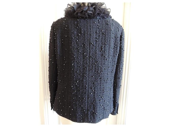 Chanel Tweedjacke Schwarz CC-Logo Perlen Größe 44 - Ansicht 14