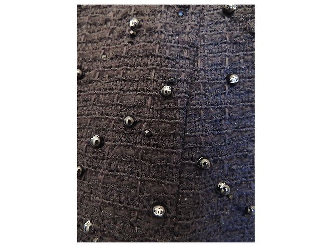 Chanel Tweedjacke Schwarz CC-Logo Perlen Größe 44 - Ansicht 4