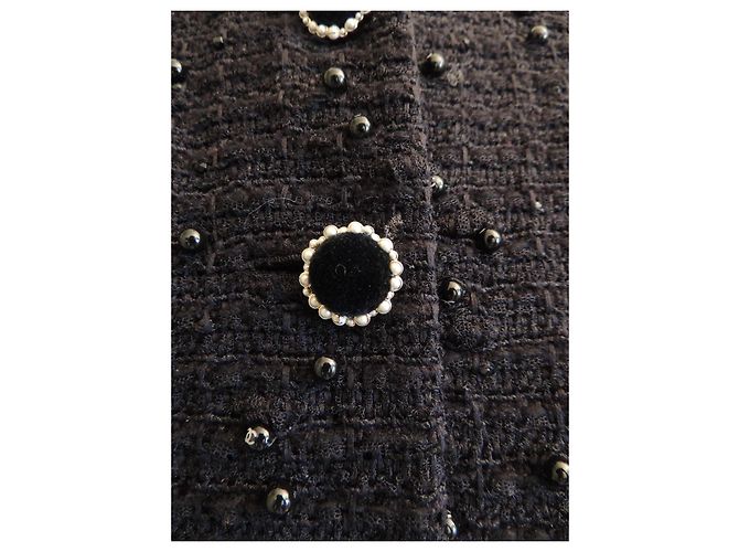 Chanel Tweedjacke Schwarz CC-Logo Perlen Größe 44 - Ansicht 5