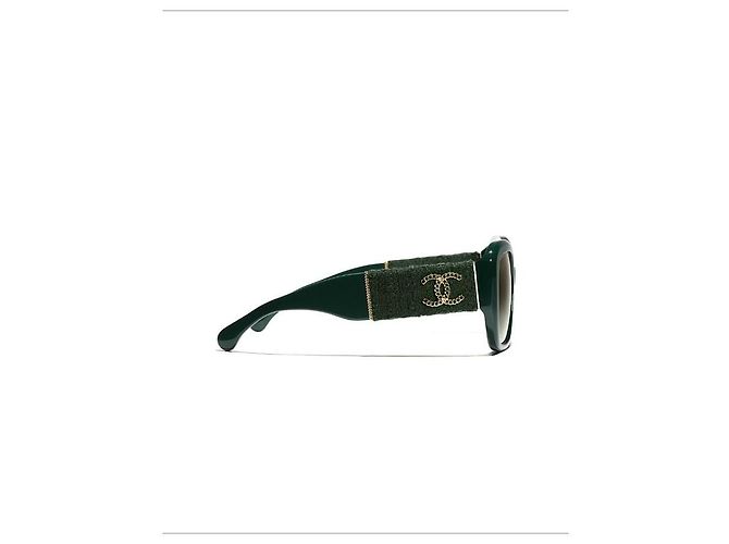 Occhiali da sole Chanel CC Tweed Oversized D'oro Verde scuro - vista 3