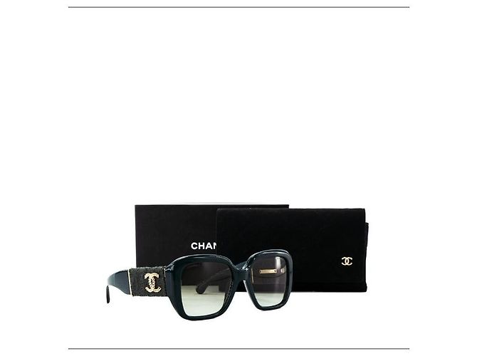 Occhiali da sole Chanel CC Tweed Oversized D'oro Verde scuro - vista 4