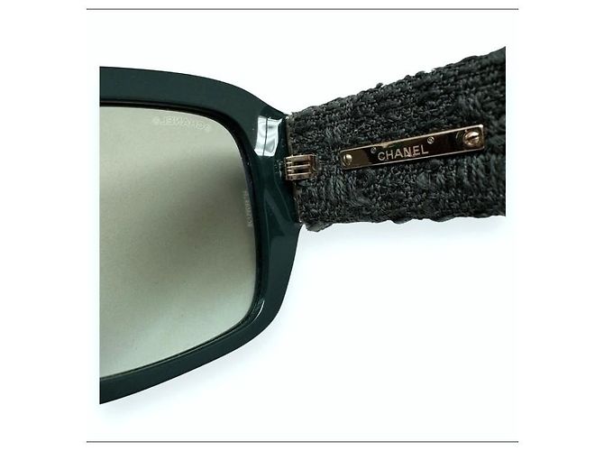 Occhiali da sole Chanel CC Tweed Oversized D'oro Verde scuro - vista 6