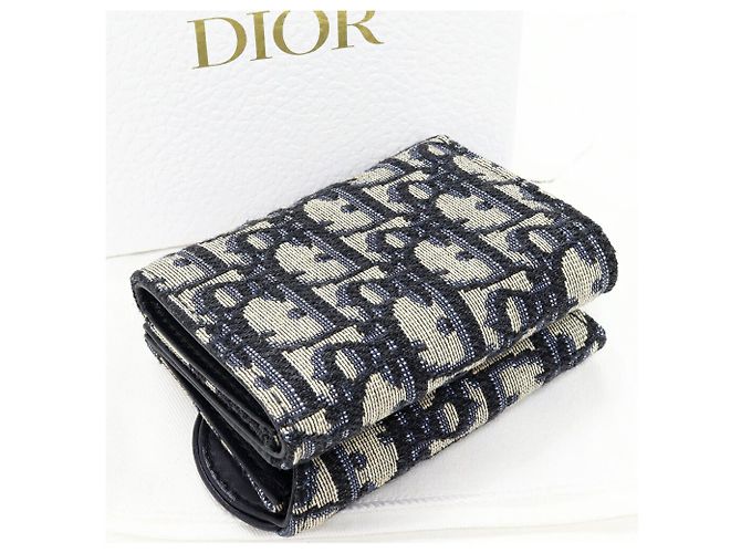 Dior Saddle Oblique Canvas Calfskin Trifold Wallet Blue - view 2