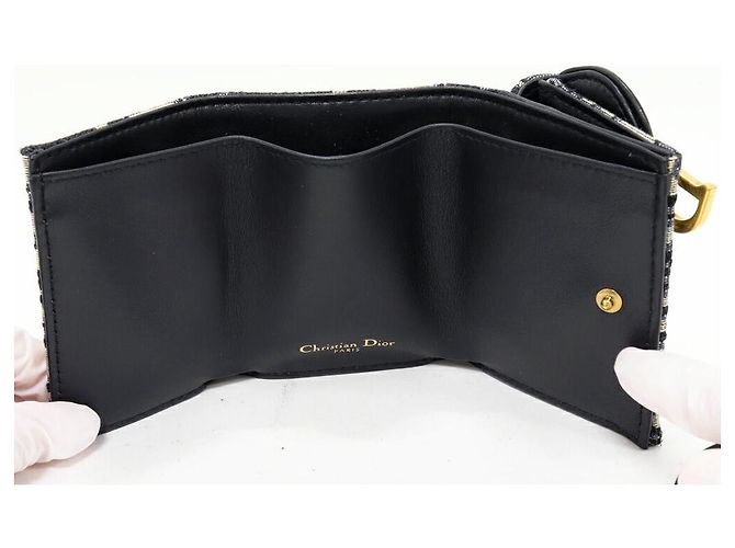 Dior Saddle Oblique Canvas Calfskin Trifold Wallet Blue - view 3