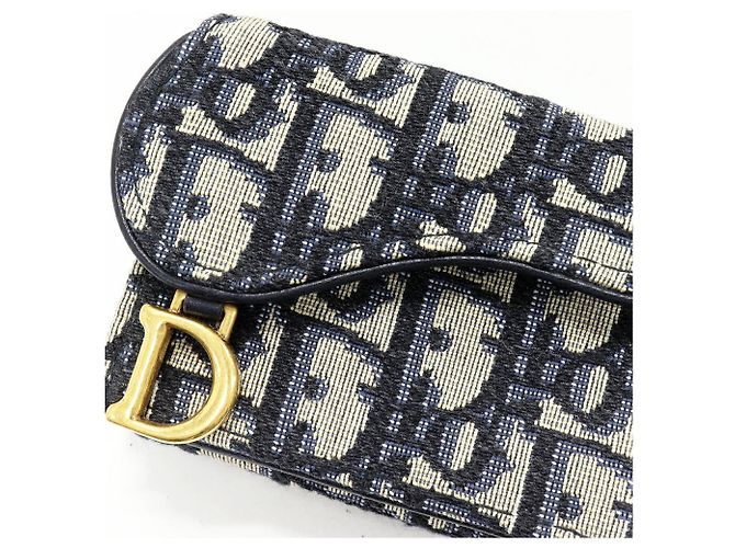 Dior Saddle Oblique Canvas Calfskin Trifold Wallet Blue - view 5