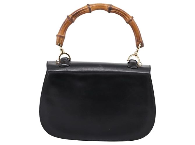 GUCCI Bamboo Hand Bag Leather Black Gold 000 1364 0633 - vista 3