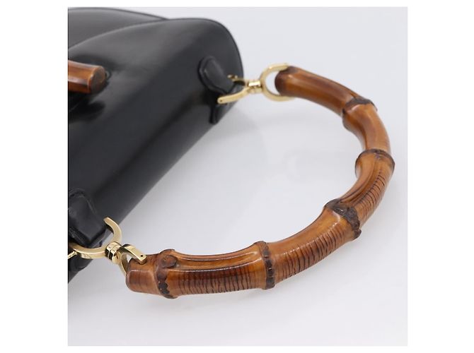 GUCCI Bamboo Hand Bag Leather Black Gold 000 1364 0633 - vista 7