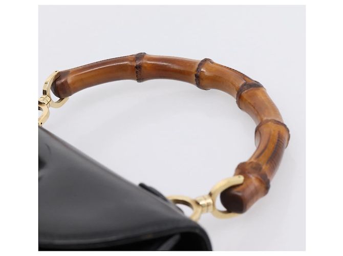 GUCCI Bamboo Hand Bag Leather Black Gold 000 1364 0633 - vista 8