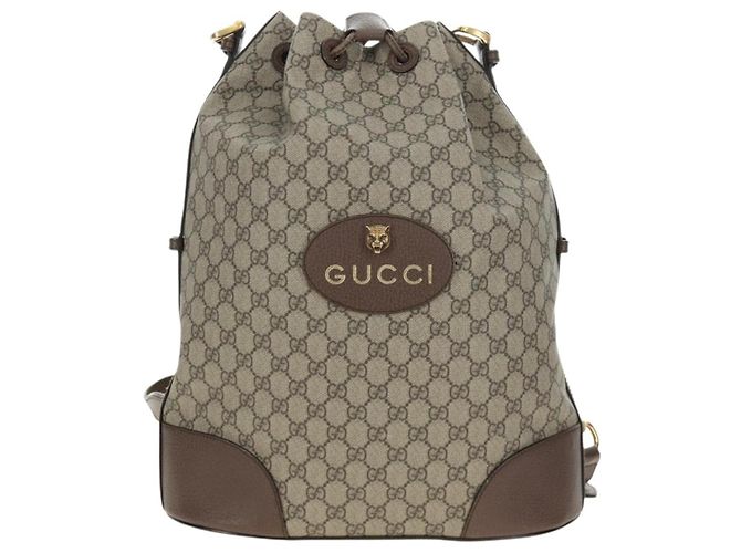 GUCCI GG Supreme Web Sherry Line Backpack PVC Beige Gold 473868 - vista 2