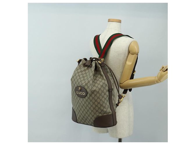 GUCCI GG Supreme Web Sherry Line Backpack PVC Beige Gold 473868 - vista 26