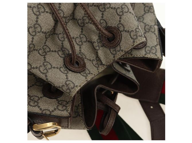 GUCCI GG Supreme Web Sherry Line Backpack PVC Beige Gold 473868 - vista 8