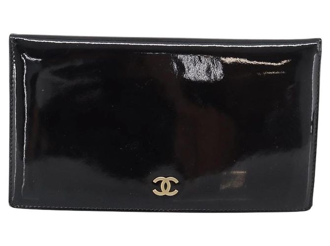 CHANEL Long Wallet Patent leather Black Gold CC - vista 2