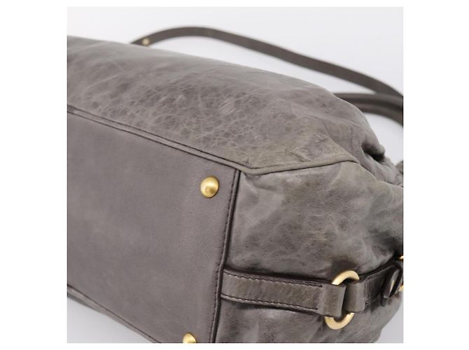 Miu Miu Vitellolux Hand Bag Leather 2way Gray Gold - vista 10
