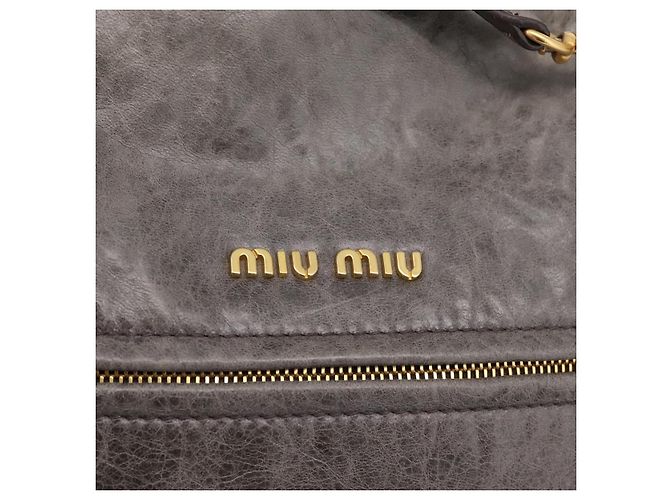 Miu Miu Vitellolux Hand Bag Leather 2way Gray Gold - vista 19