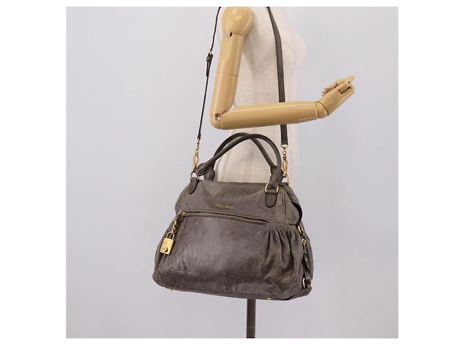 Miu Miu Vitellolux Hand Bag Leather 2way Gray Gold - vista 26