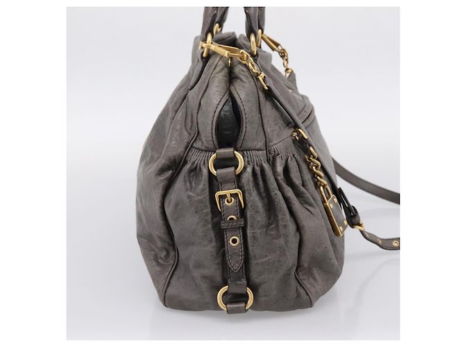 Miu Miu Vitellolux Hand Bag Leather 2way Gray Gold - vista 3