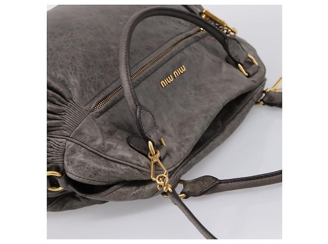 Miu Miu Vitellolux Hand Bag Leather 2way Gray Gold - vista 6