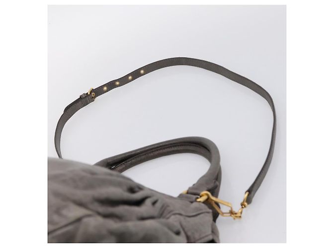 Miu Miu Vitellolux Hand Bag Leather 2way Gray Gold - vista 9
