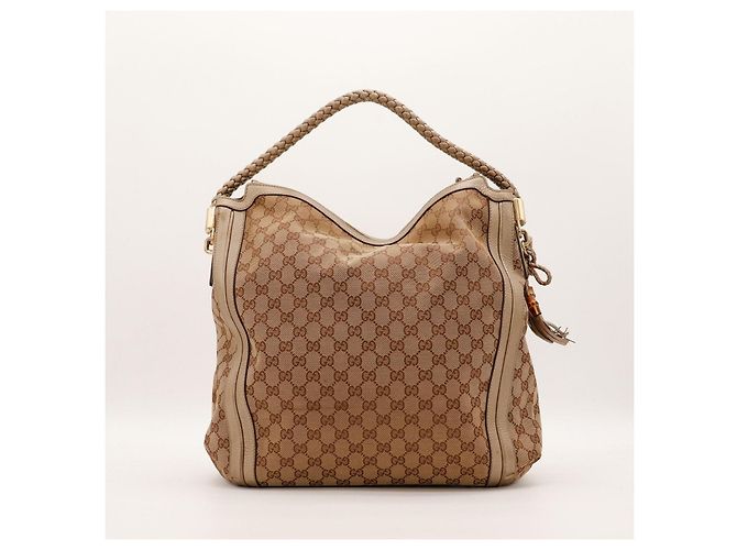 Bamboo Borsa Hobo Gucci in tela monogram Marrone Beige - vista 3