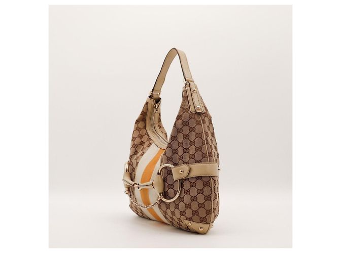Borsa Hobo Gucci in tela monogram con strisce Beige Arancione Monogramma - vista 2