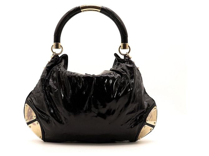 Bamboo Borsa Hobo Gucci in pelle verniciata nera con nappina in bambù Nero - vista 3