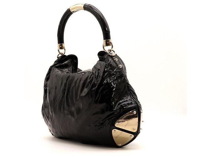Bamboo Borsa Hobo Gucci in pelle verniciata nera con nappina in bambù Nero - vista 4